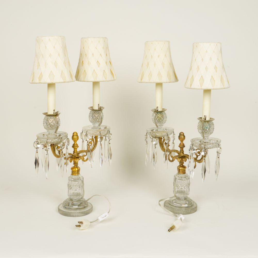 Pair of Neoclassical Crystal and Gilt-Metal Girandoles In Good Condition For Sale In New York, NY