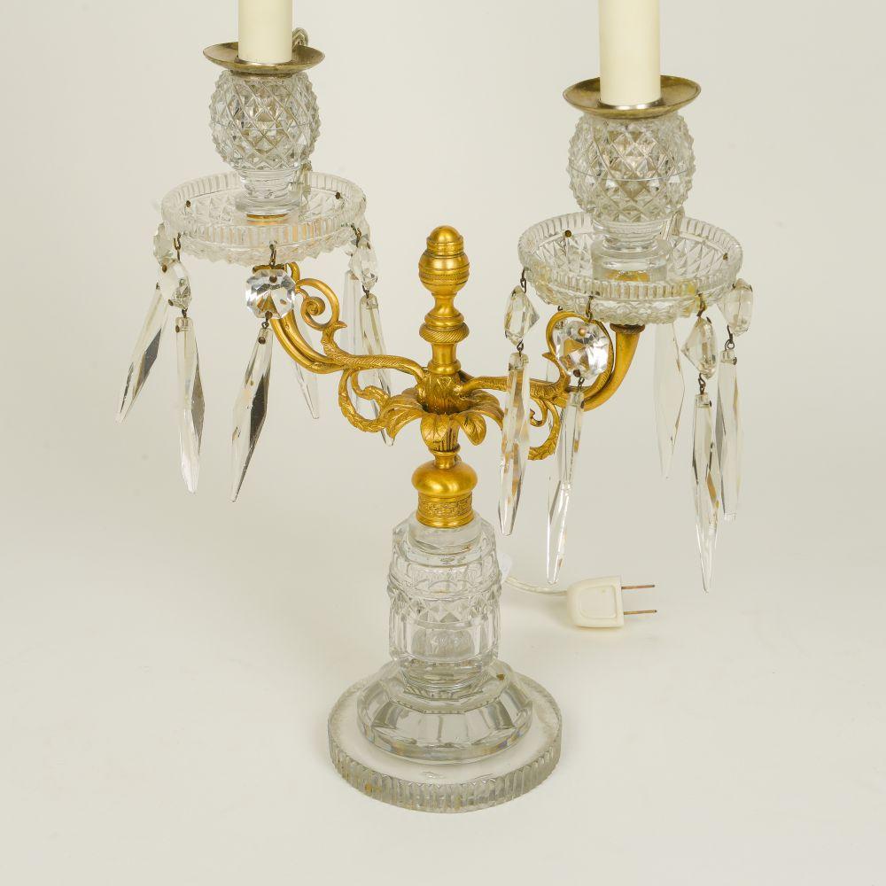 19th Century Pair of Neoclassical Crystal and Gilt-Metal Girandoles For Sale