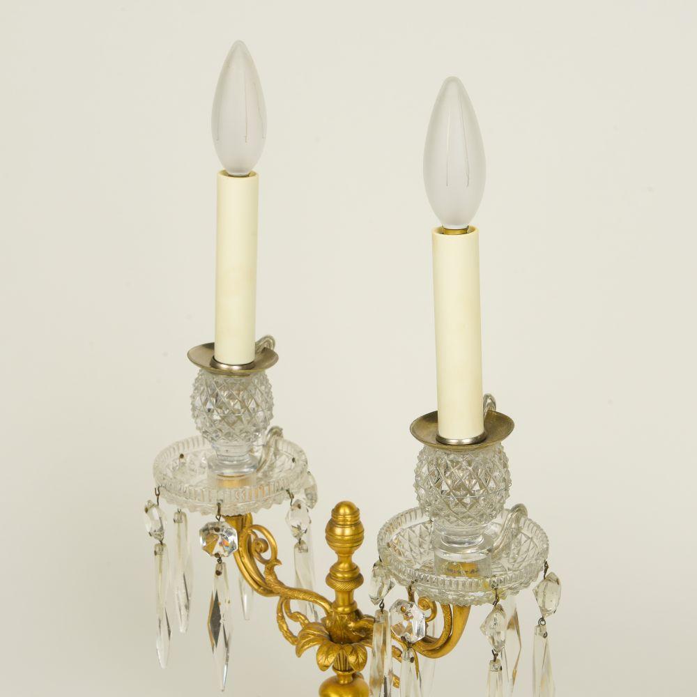 Pair of Neoclassical Crystal and Gilt-Metal Girandoles For Sale 1