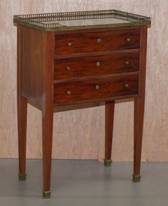 Pair of Neoclassical Cuban Hardwood Marble Topped Brass Gallery Rail Side Tables