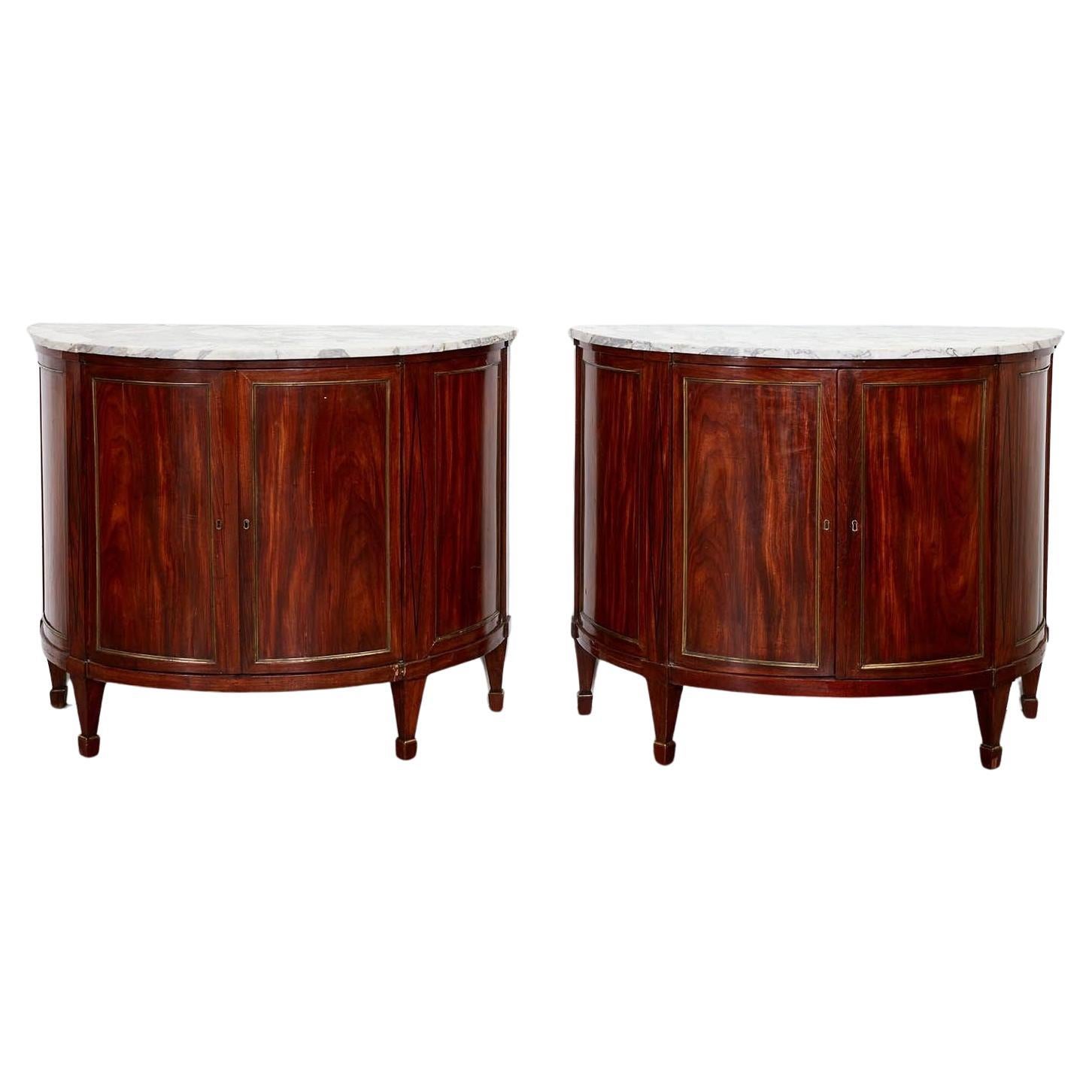 Pair of Neoclassical Demilune Commodes For Sale