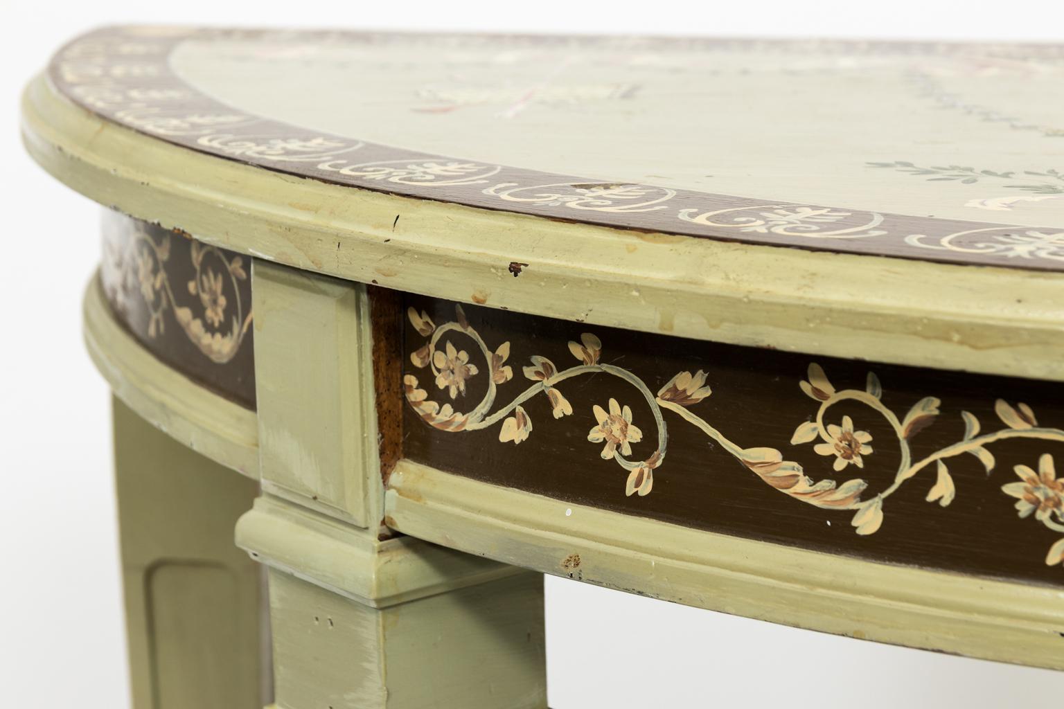 Neoclassical Demilune Consoles, circa 1930s For Sale 12