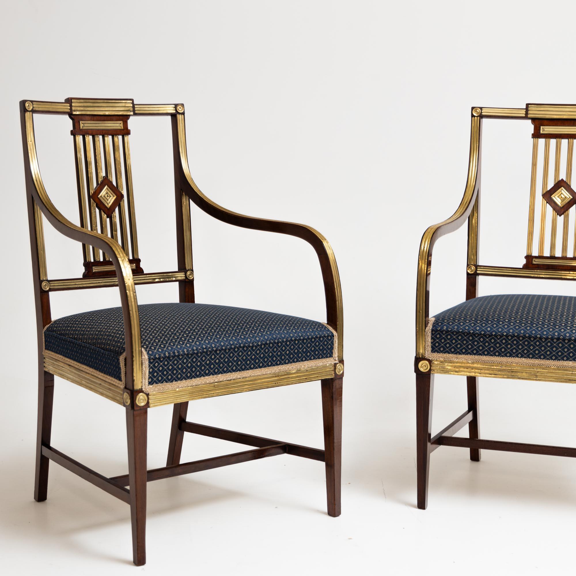 Empire Pair of Neoclassical Dining Room Chairs, Brass, Baltic States, Late 18th Century