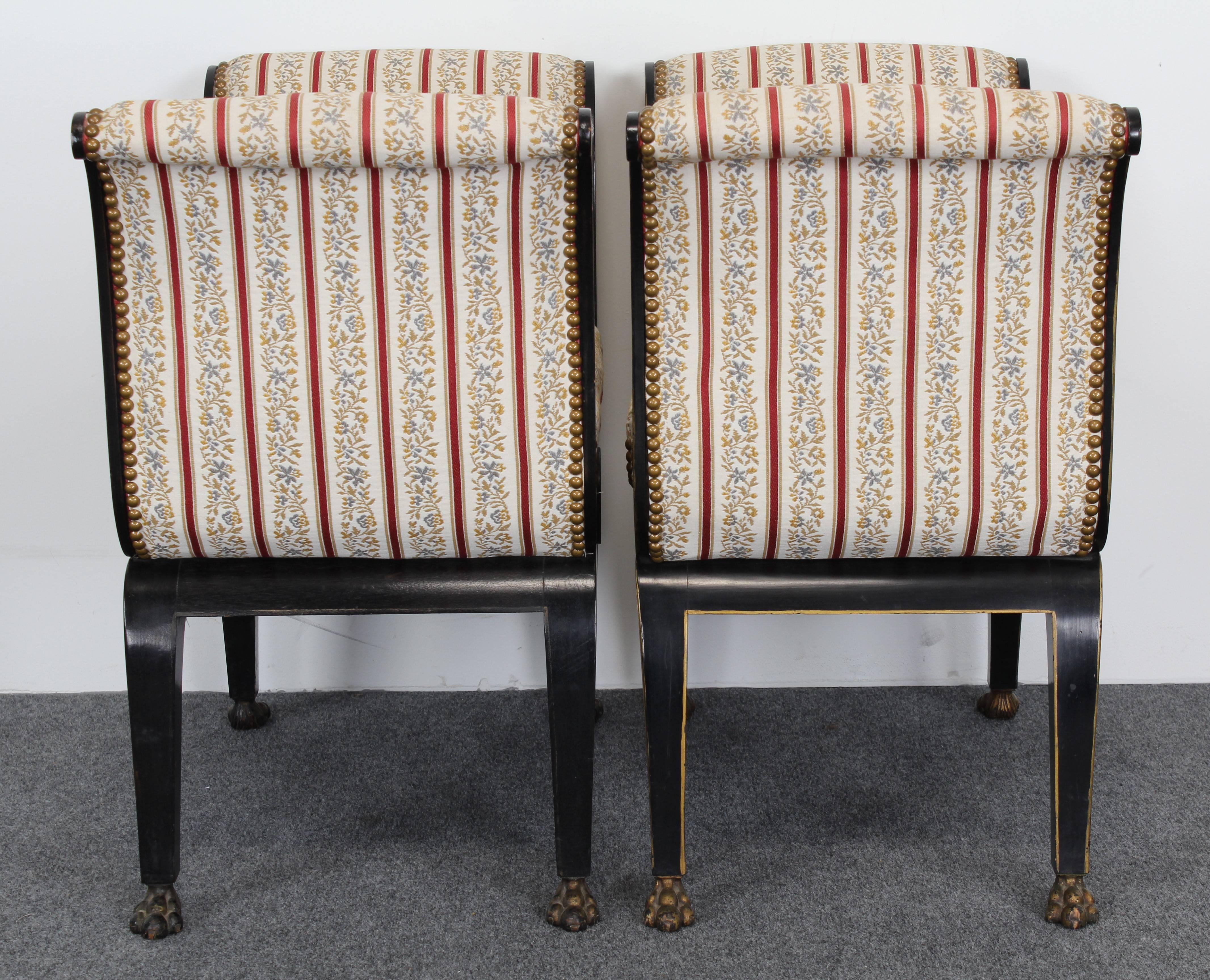 Ebonized Pair of Neoclassical Directoire Ebony and Gilt Benches, 1920s