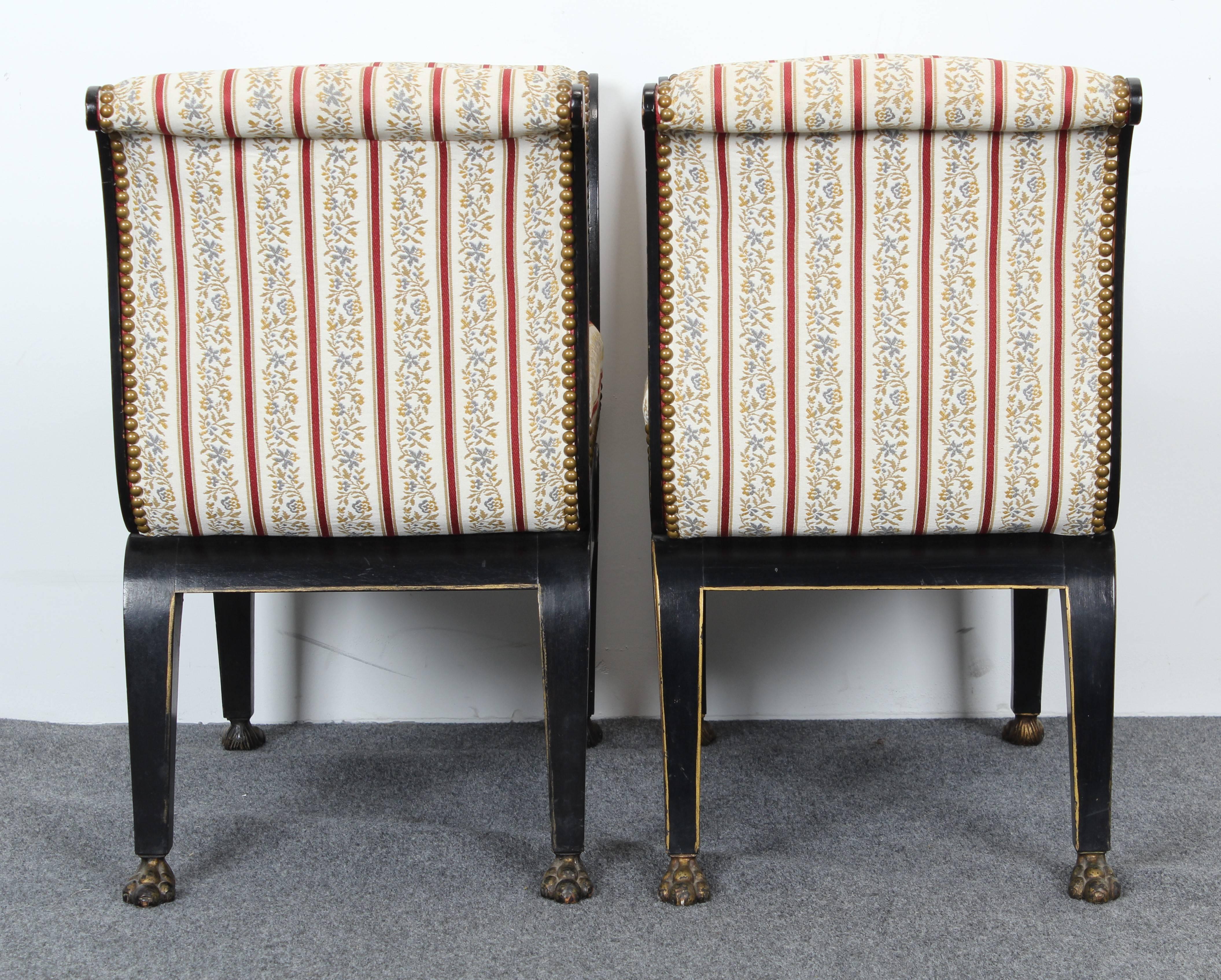 Pair of Neoclassical Directoire Ebony and Gilt Benches, 1920s In Good Condition In Hamburg, PA