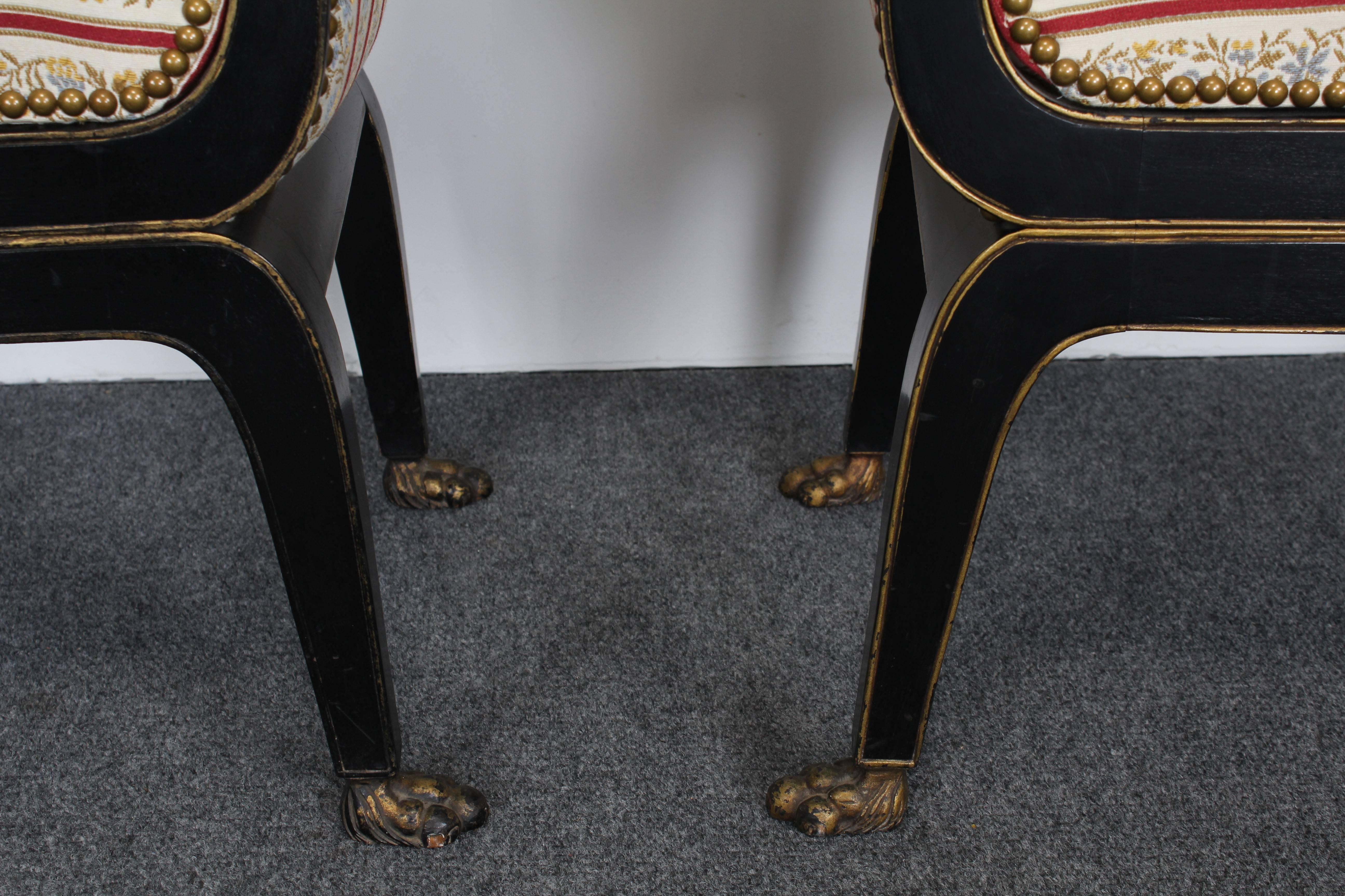 Early 20th Century Pair of Neoclassical Directoire Ebony and Gilt Benches, 1920s
