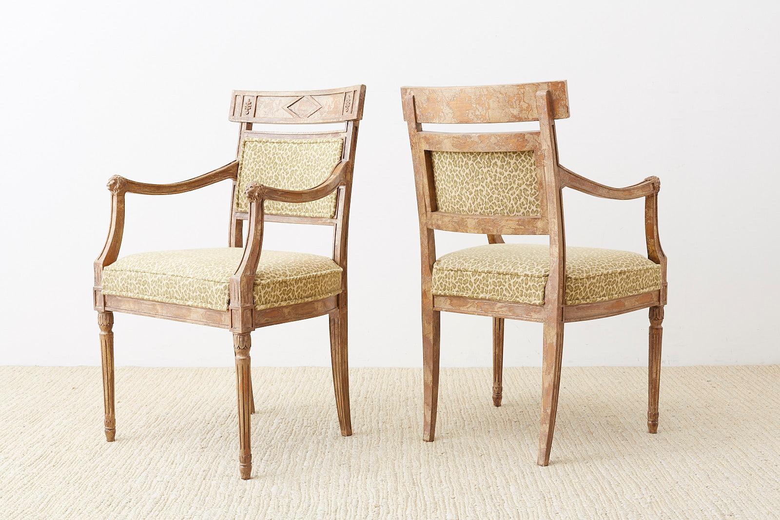 Pair of Neoclassical Directoire Style Fauteuil Armchairs 11