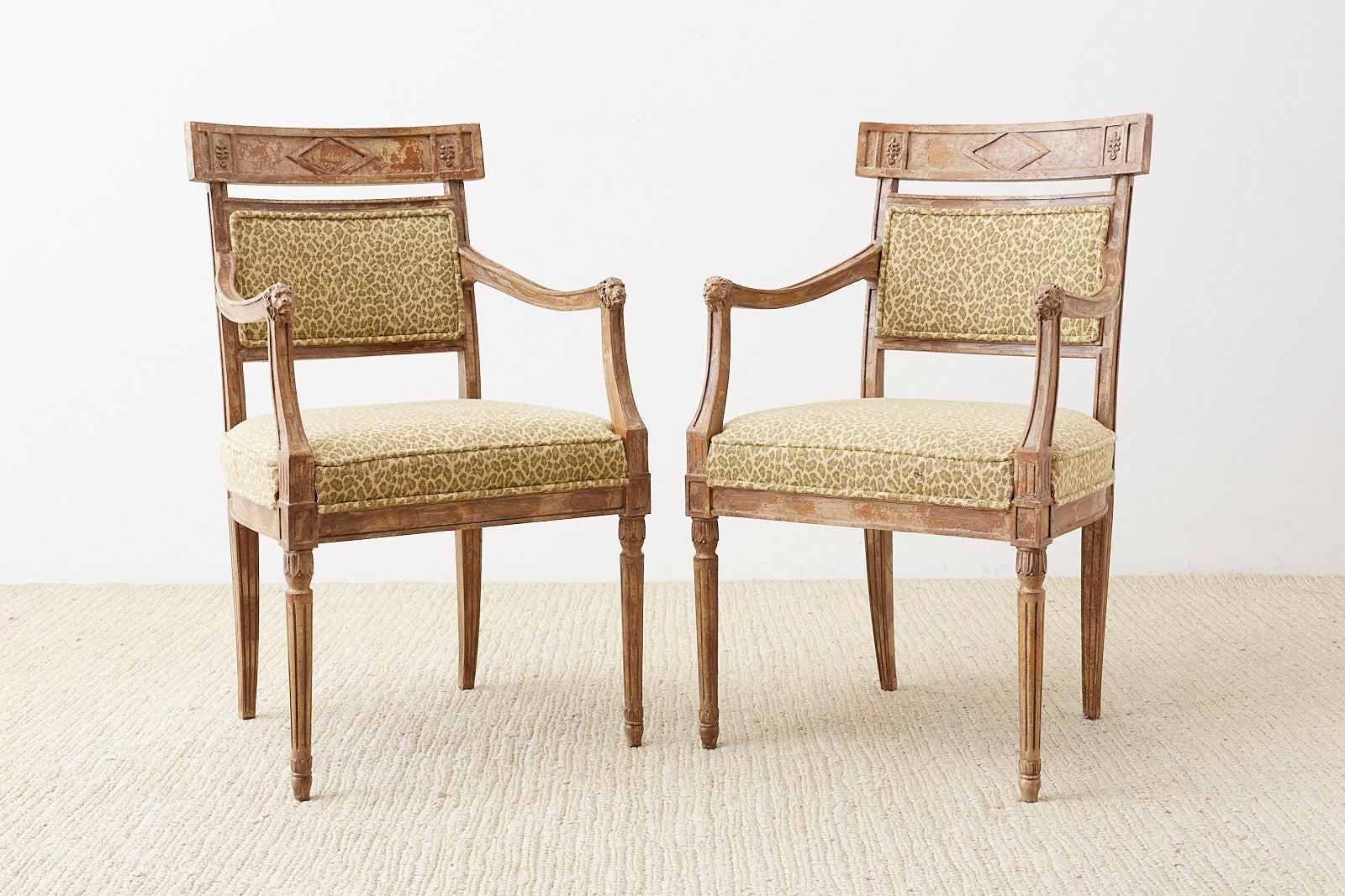 French Pair of Neoclassical Directoire Style Fauteuil Armchairs