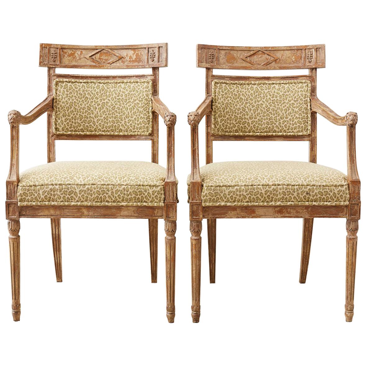 Pair of Neoclassical Directoire Style Fauteuil Armchairs