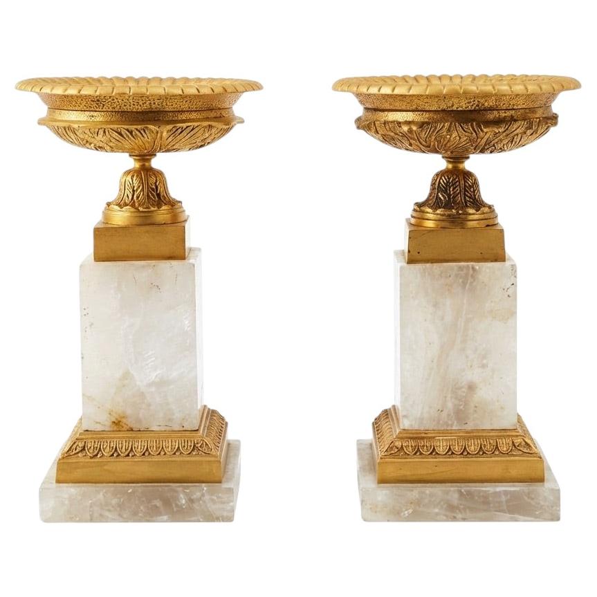 Pair of Neoclassical Doré Bronze Candleholders For Sale