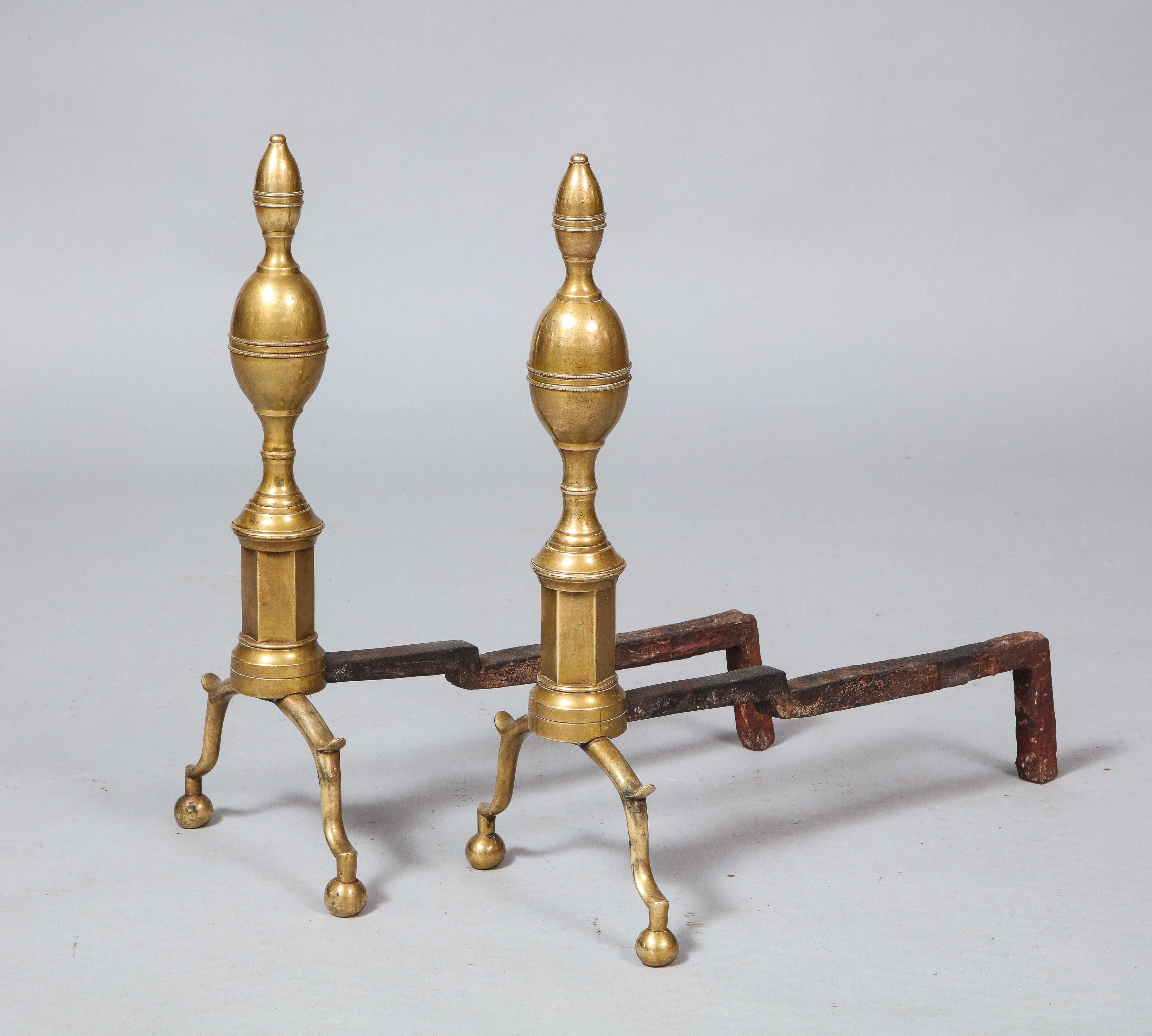 Pair of Classical Double Lemon Andirons In Good Condition In Greenwich, CT