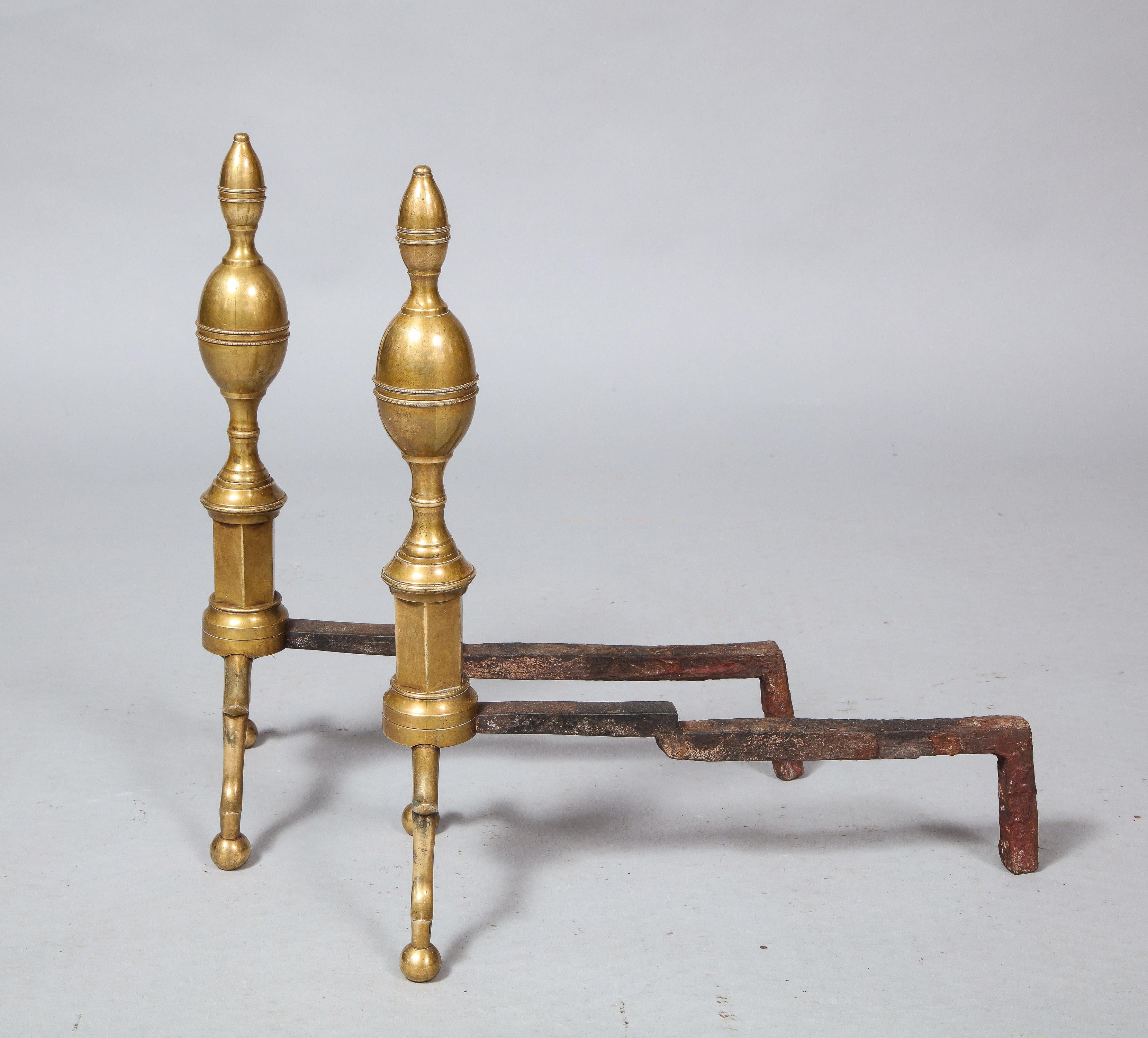 19th Century Pair of Classical Double Lemon Andirons