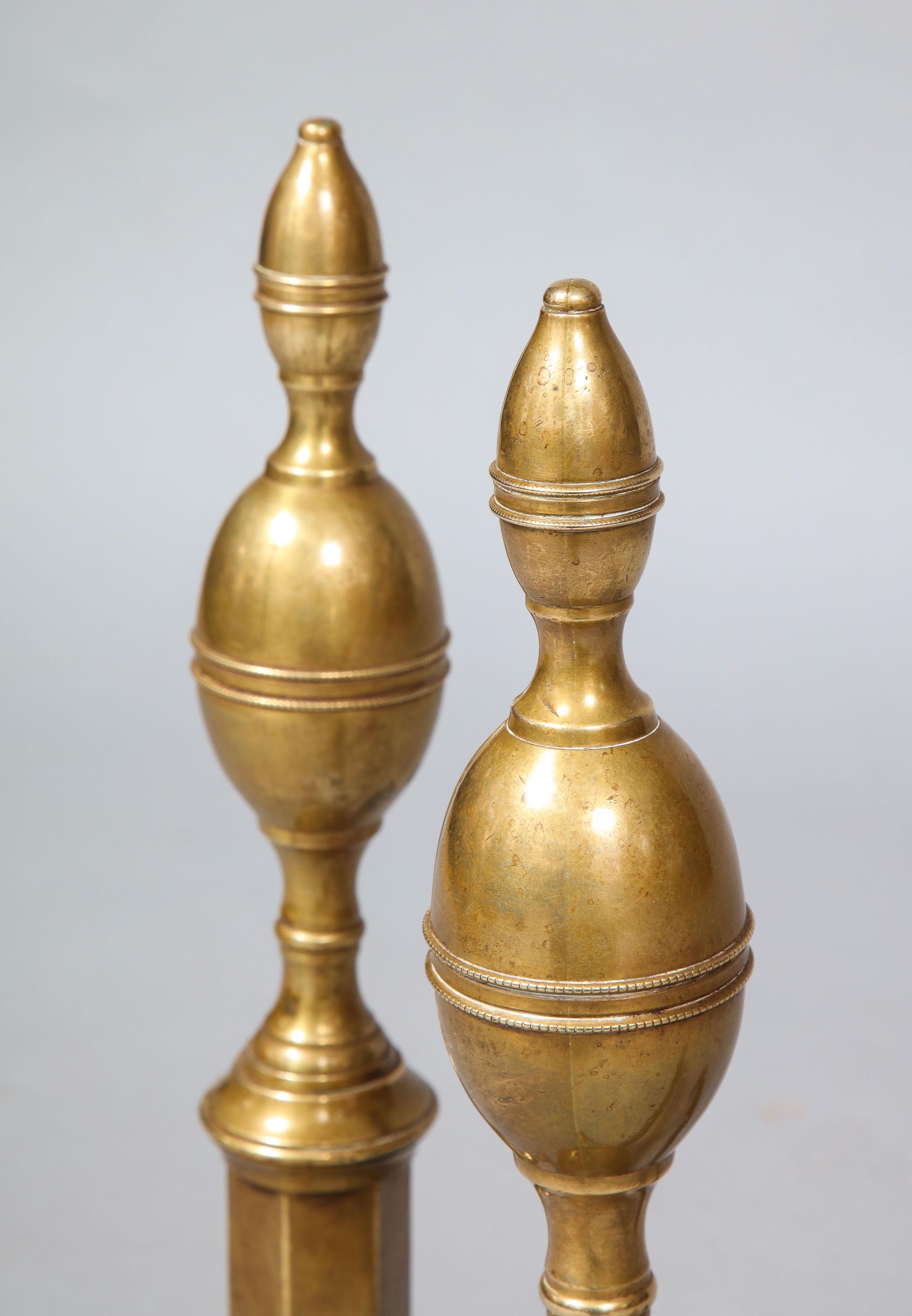 Brass Pair of Classical Double Lemon Andirons
