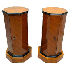 Pair of Neoclassical Drum Cabinets, Walnut Veneer, Italy, circa 1830