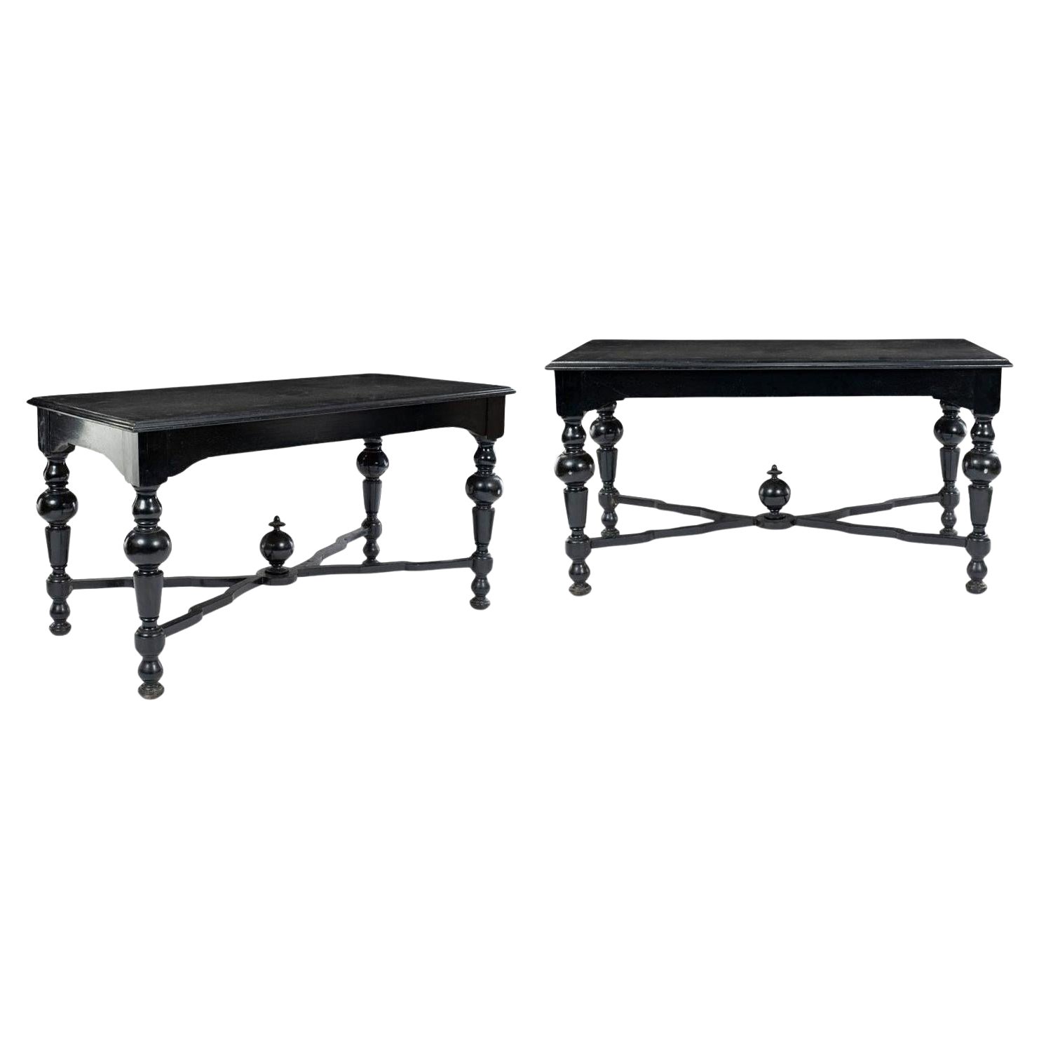 Pair of Neoclassical Ebonized Swedish Center or library Tables For Sale