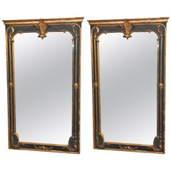 Pair of Neoclassical Ebony and Gilt Decorated / Wall / Pier or Console Mirrors