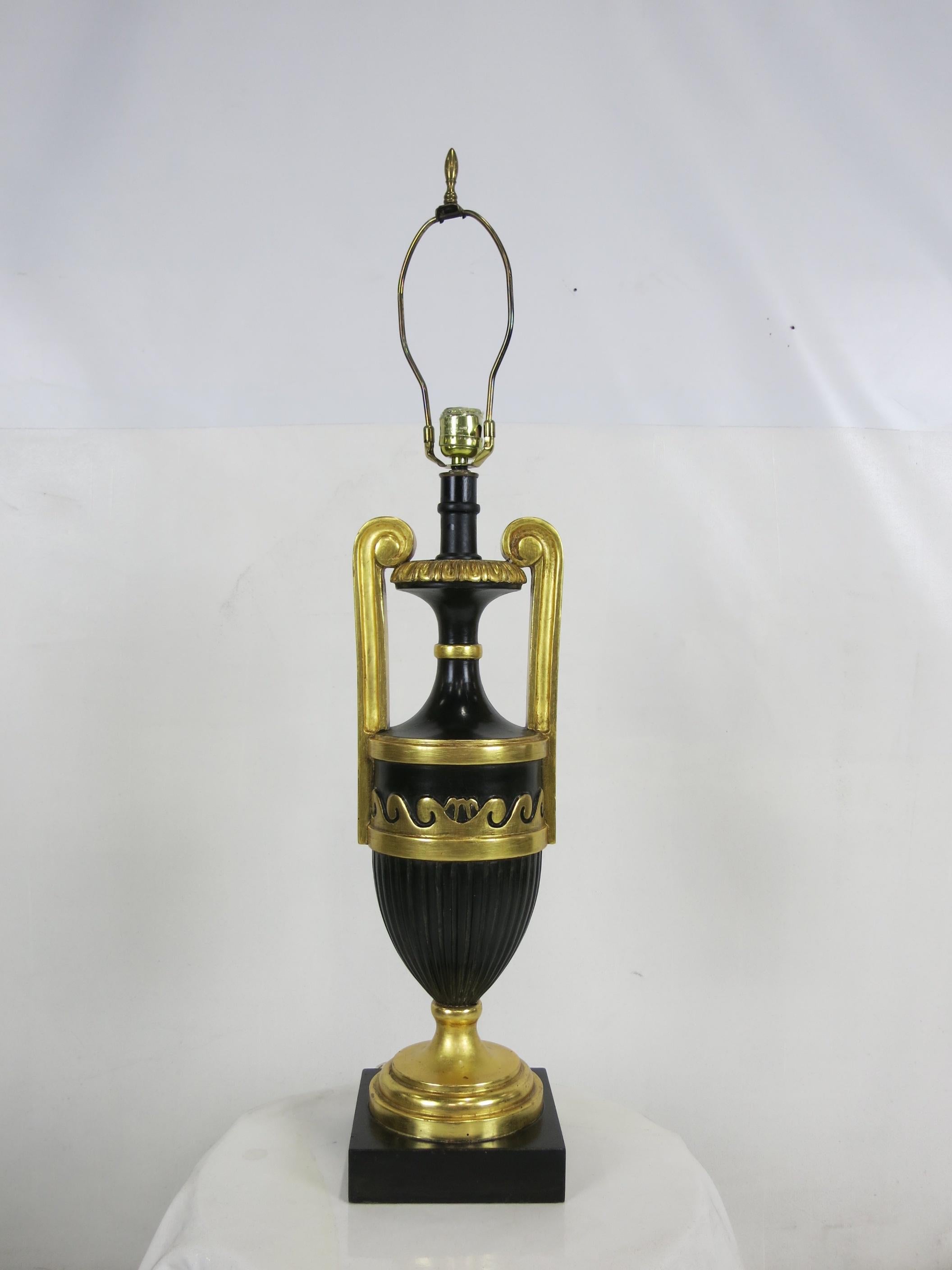 Italian Pair of Neoclassical Ebony and Giltwood Table Lamps by Marbro