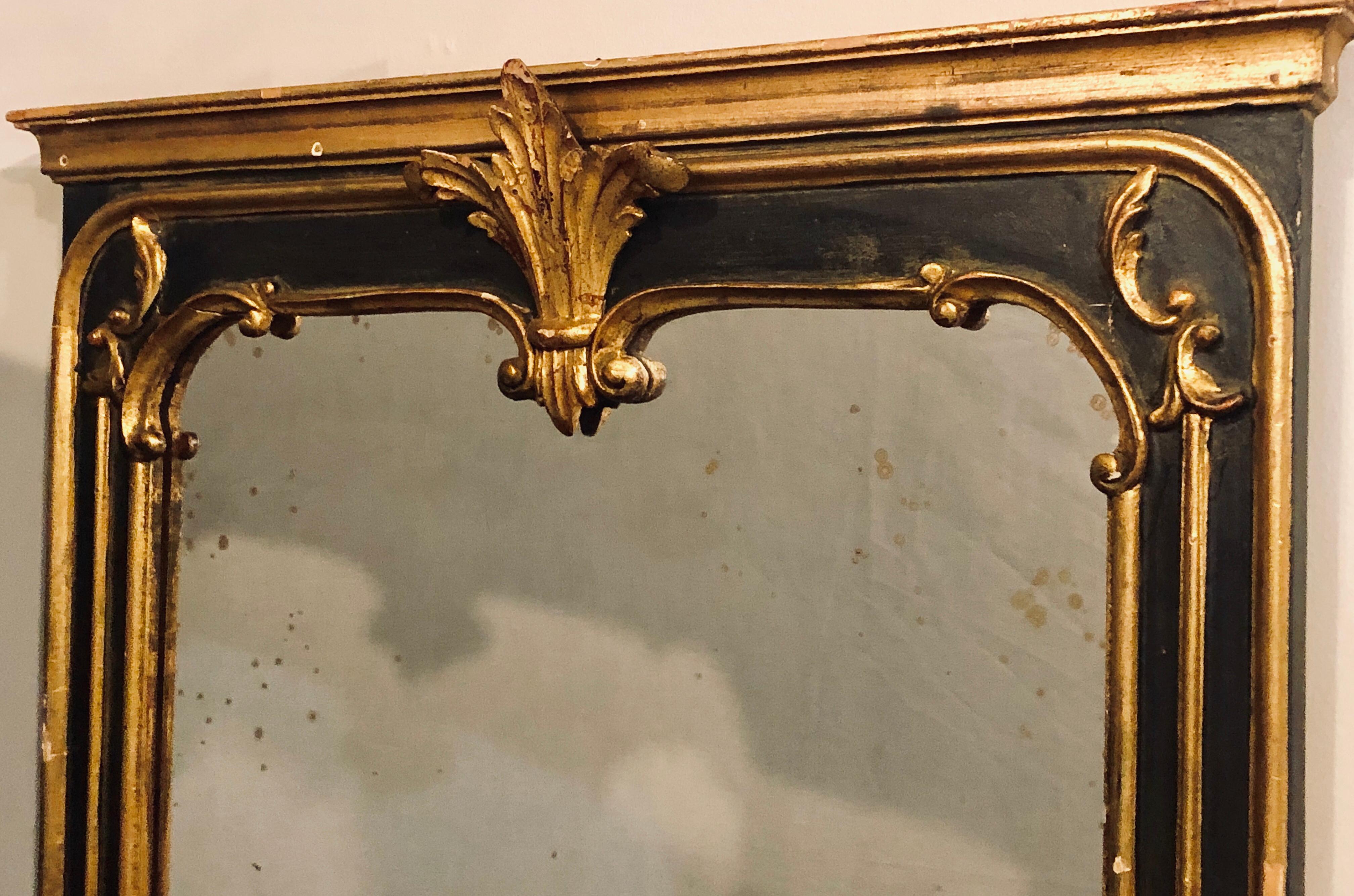 Italian Pair of Neoclassical Ebony and Gilt Decorated / Wall / Pier or Console Mirrors