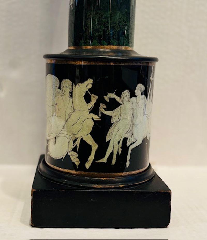 Pair of Neoclassical Eglomise and Decoupage Classical Column Form Lamps In Excellent Condition For Sale In Mt Kisco, NY