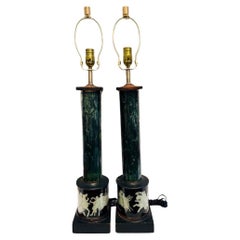 Neoklassizistische Lampen in Säulenform aus Eglomise und Decoupage, Paar