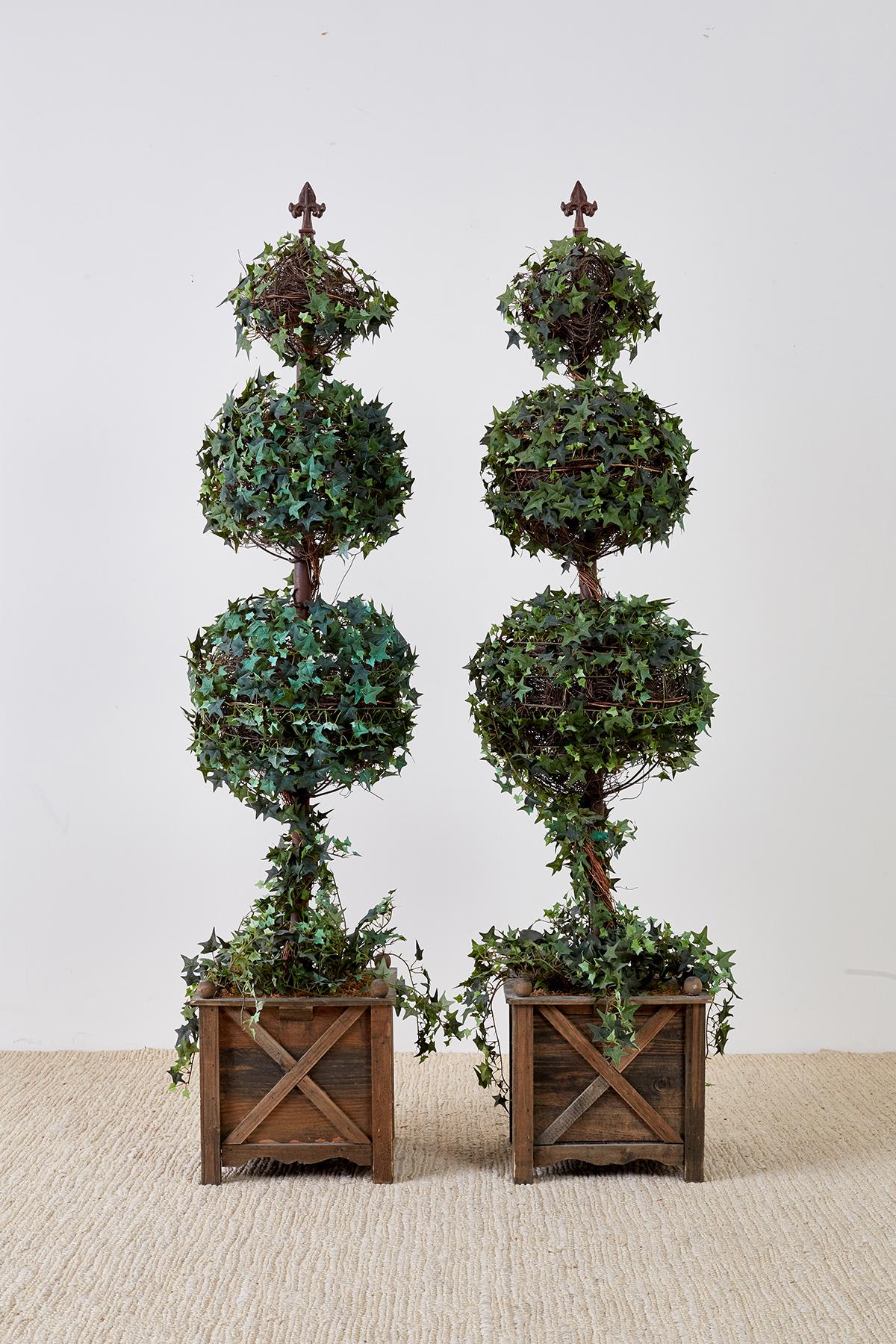 Pair of Neoclassical Faux Ivy Topiary Trees 2