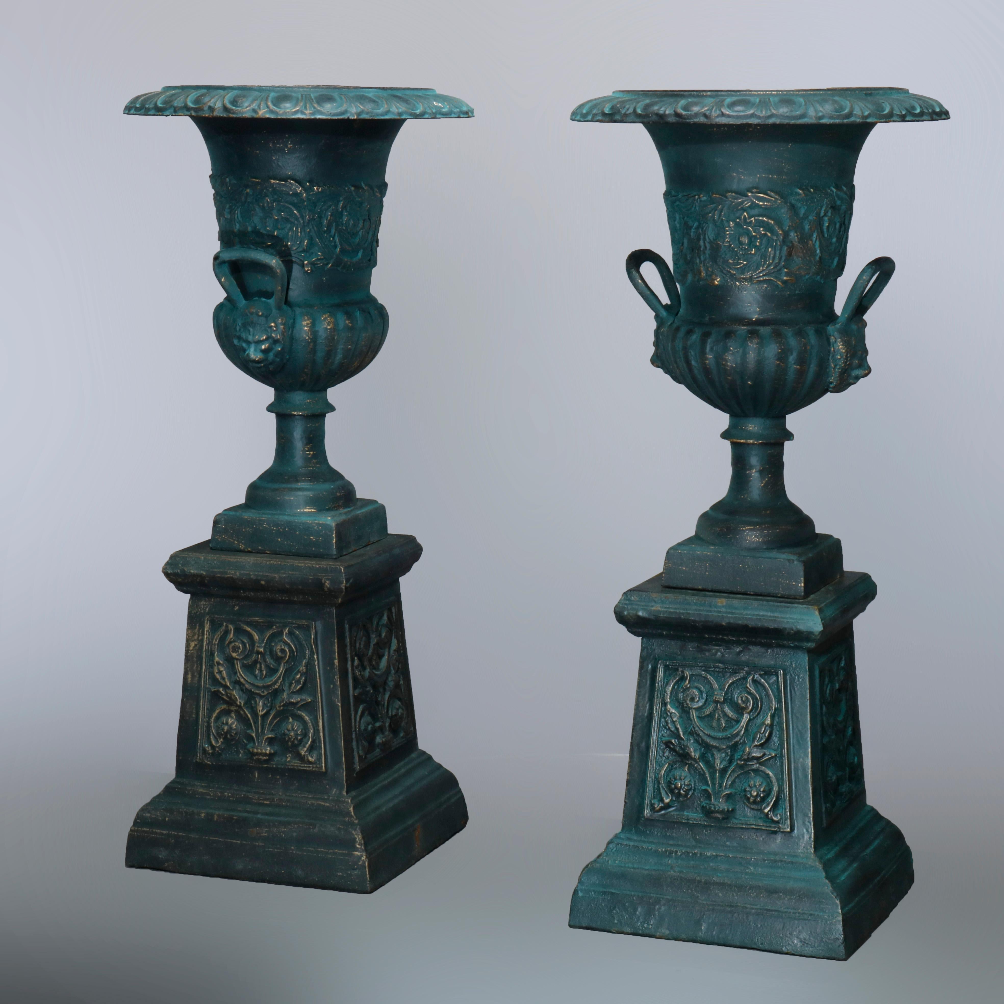 Pair of Neoclassical Figural Cast Iron Garden Urns, 20th Century 11