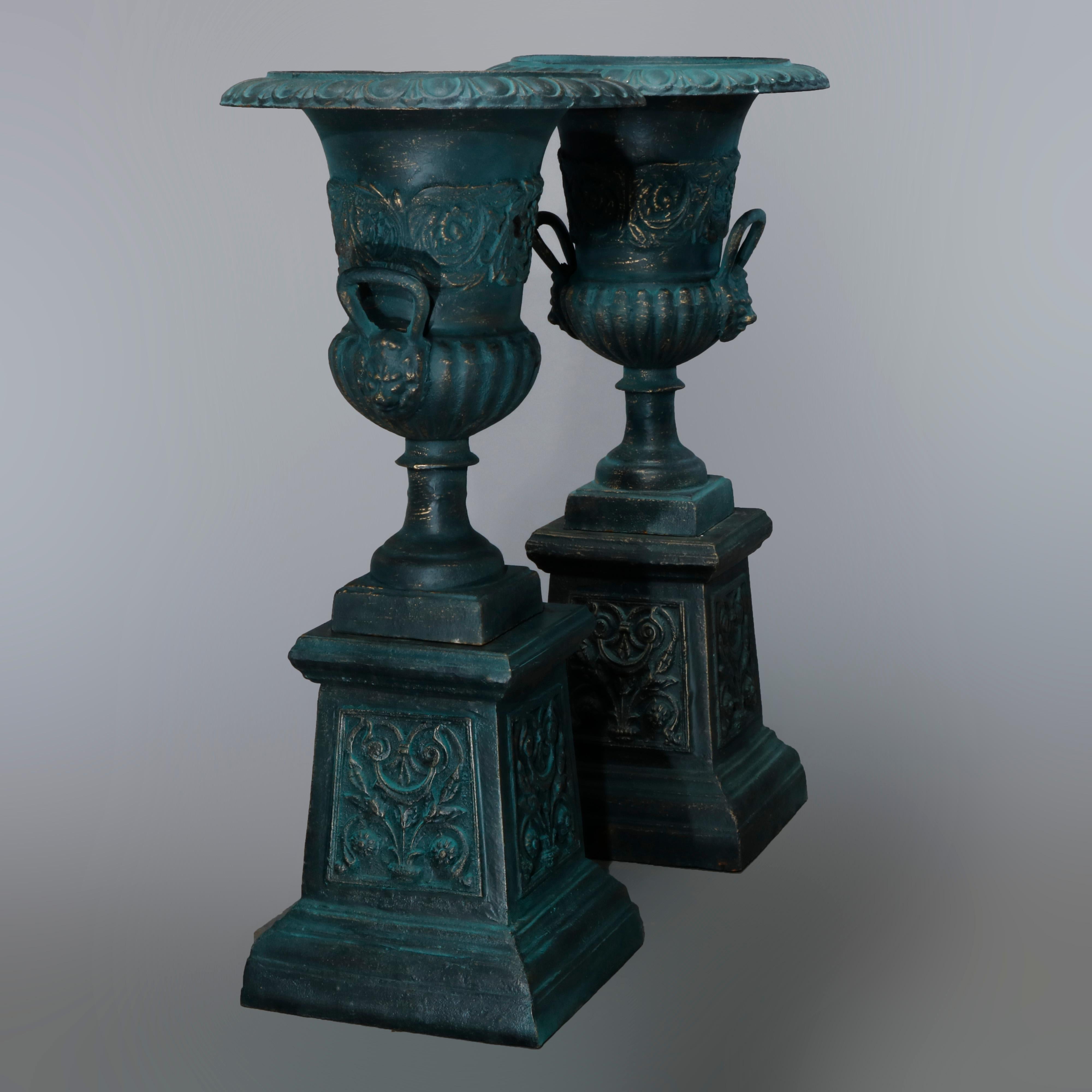 Pair of Neoclassical Figural Cast Iron Garden Urns, 20th Century 12