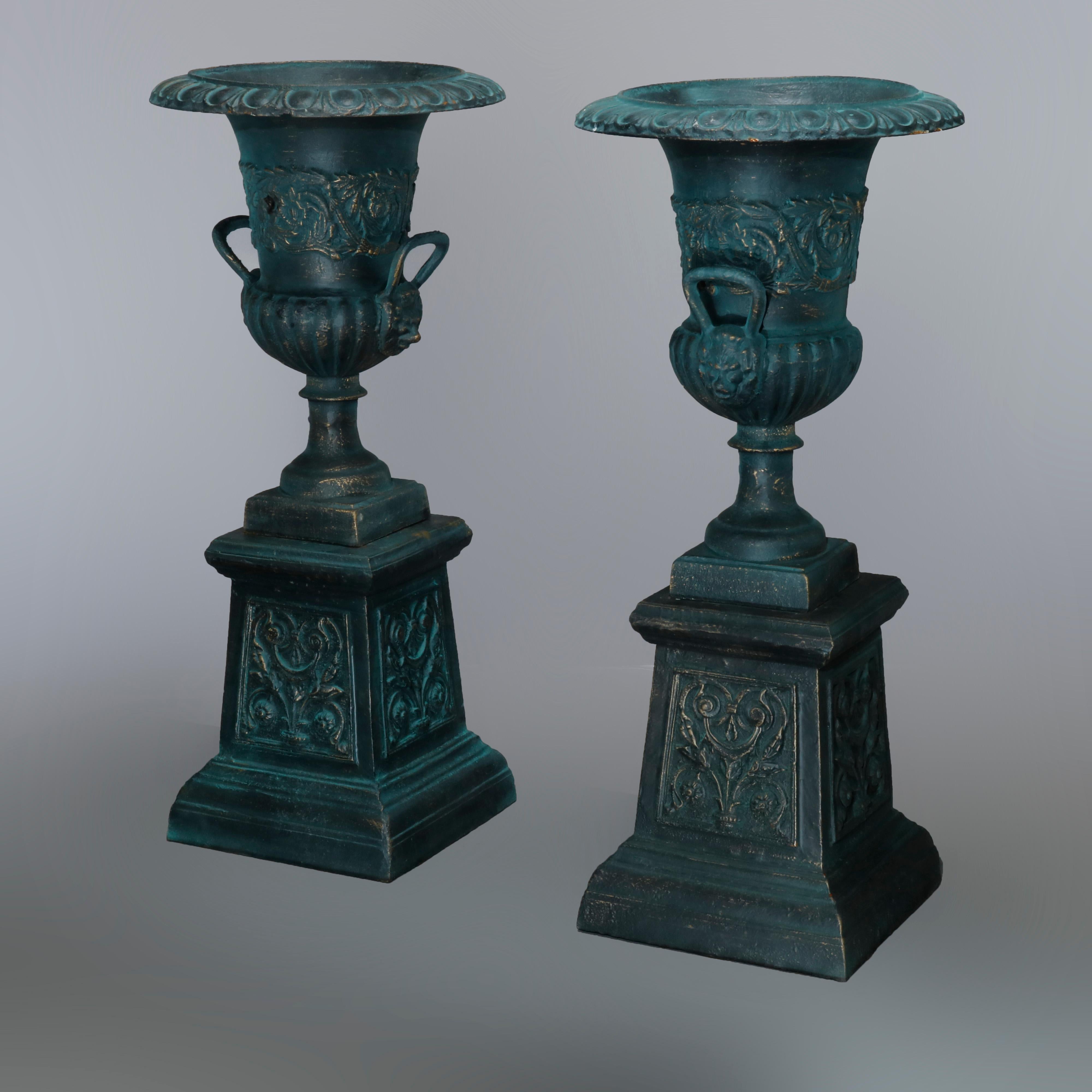 Pair of Neoclassical Figural Cast Iron Garden Urns, 20th Century 13