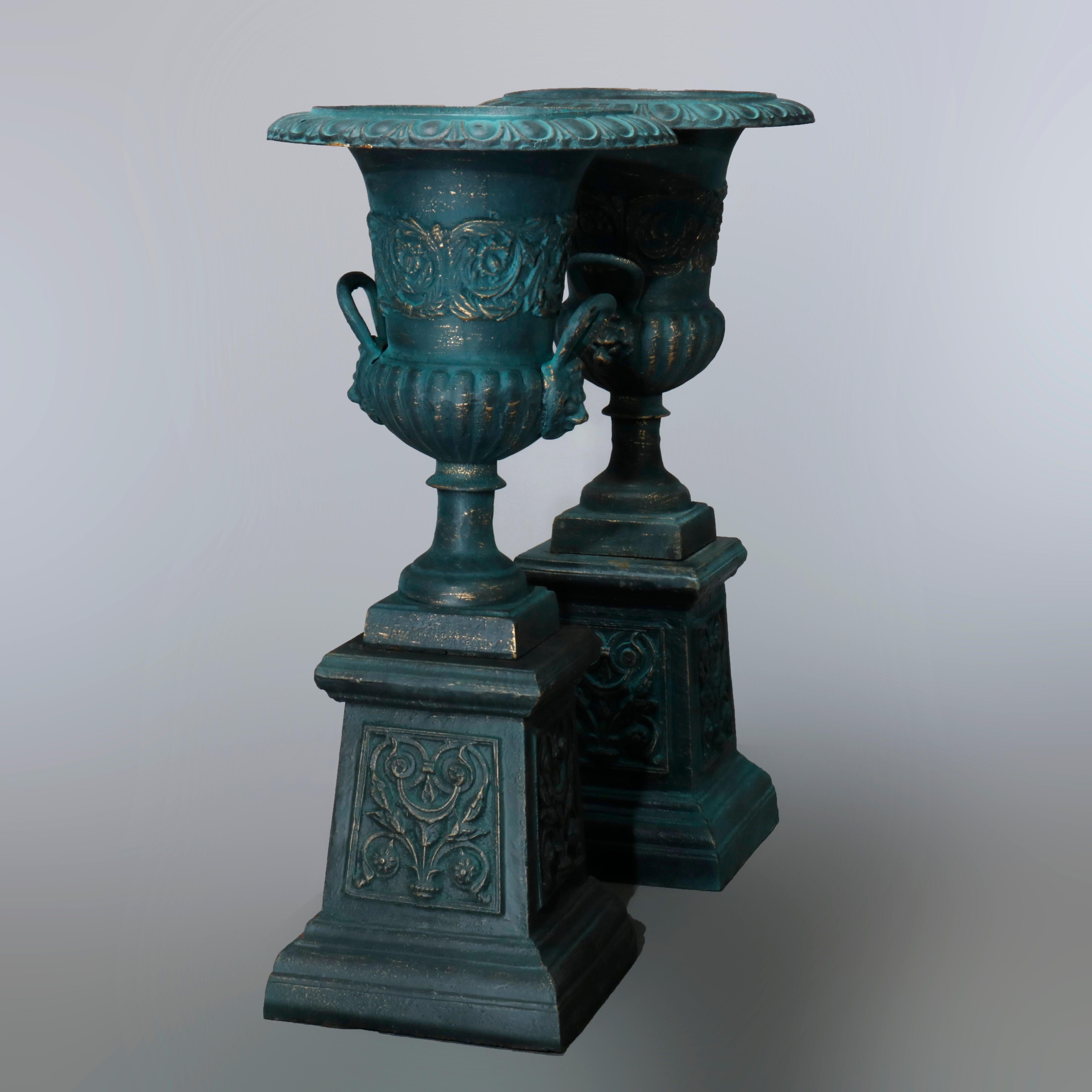 Pair of Neoclassical Figural Cast Iron Garden Urns, 20th Century 14
