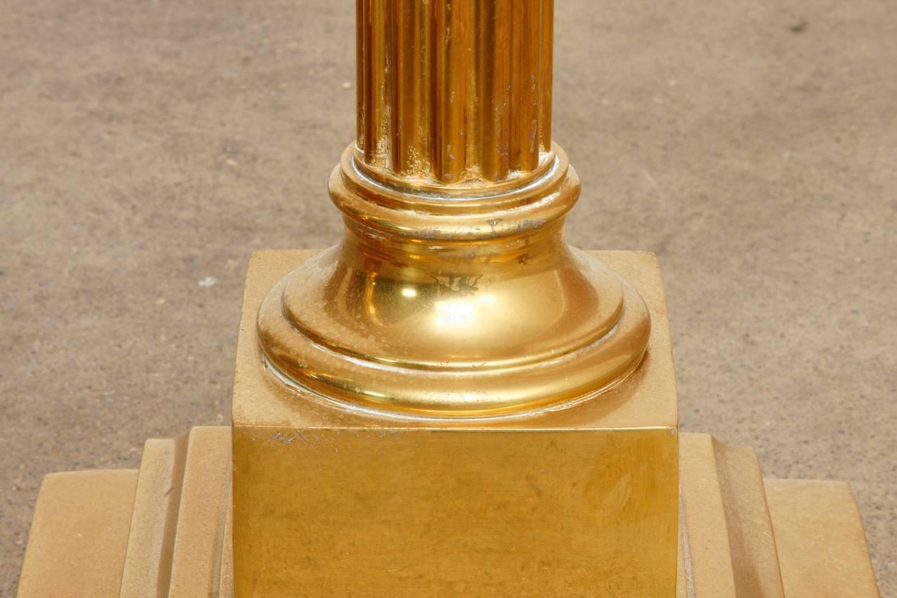 Hand-Crafted Pair of Neoclassical Fluted Brass Column Floor Lamps