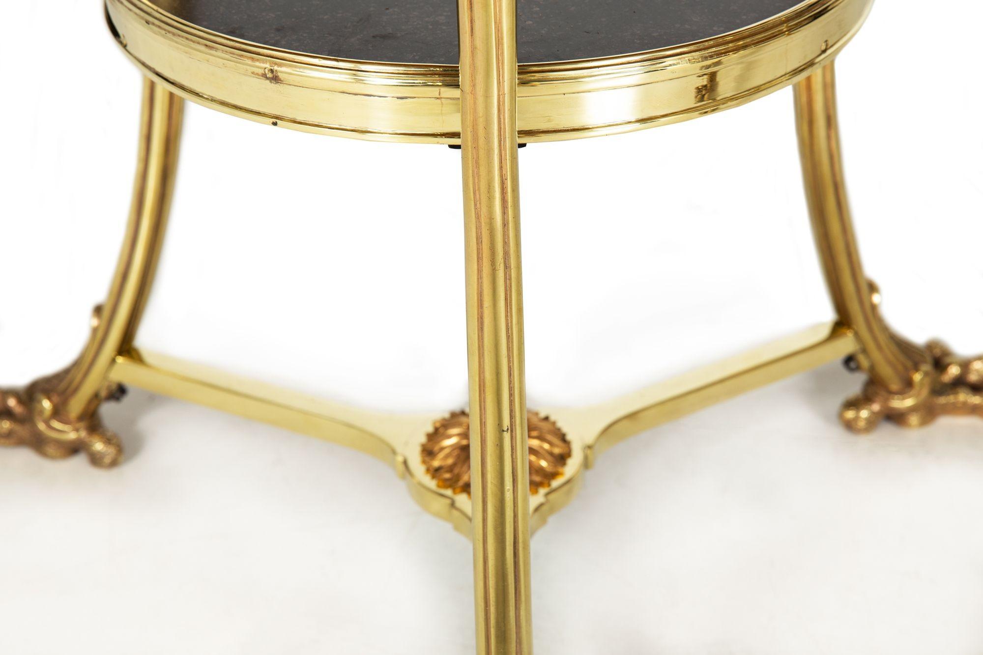 Pair of Neoclassical Fossilized Marble Brass Gueridon End Tables For Sale 8