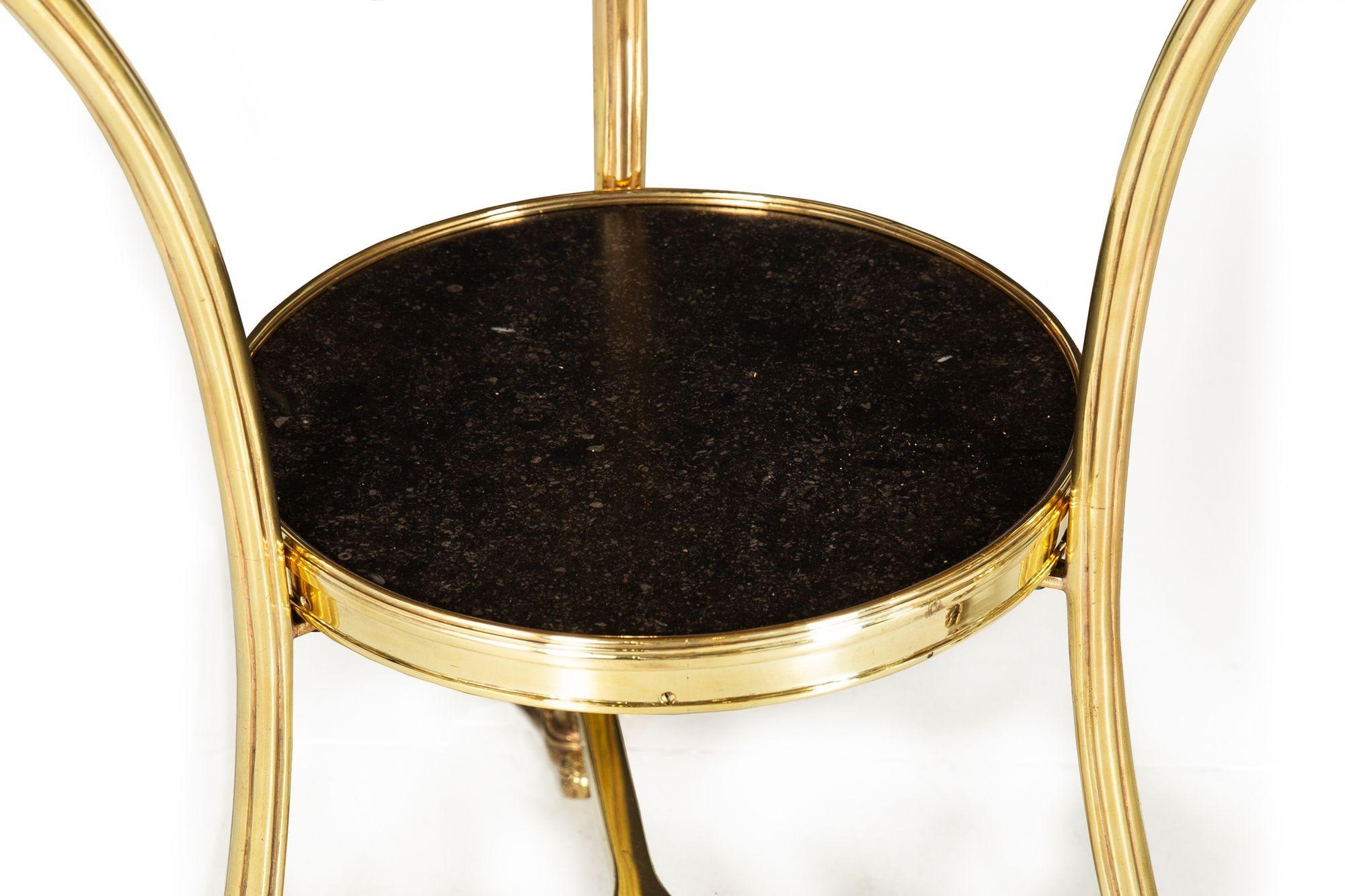 Pair of Neoclassical Fossilized Marble Brass Gueridon End Tables For Sale 9