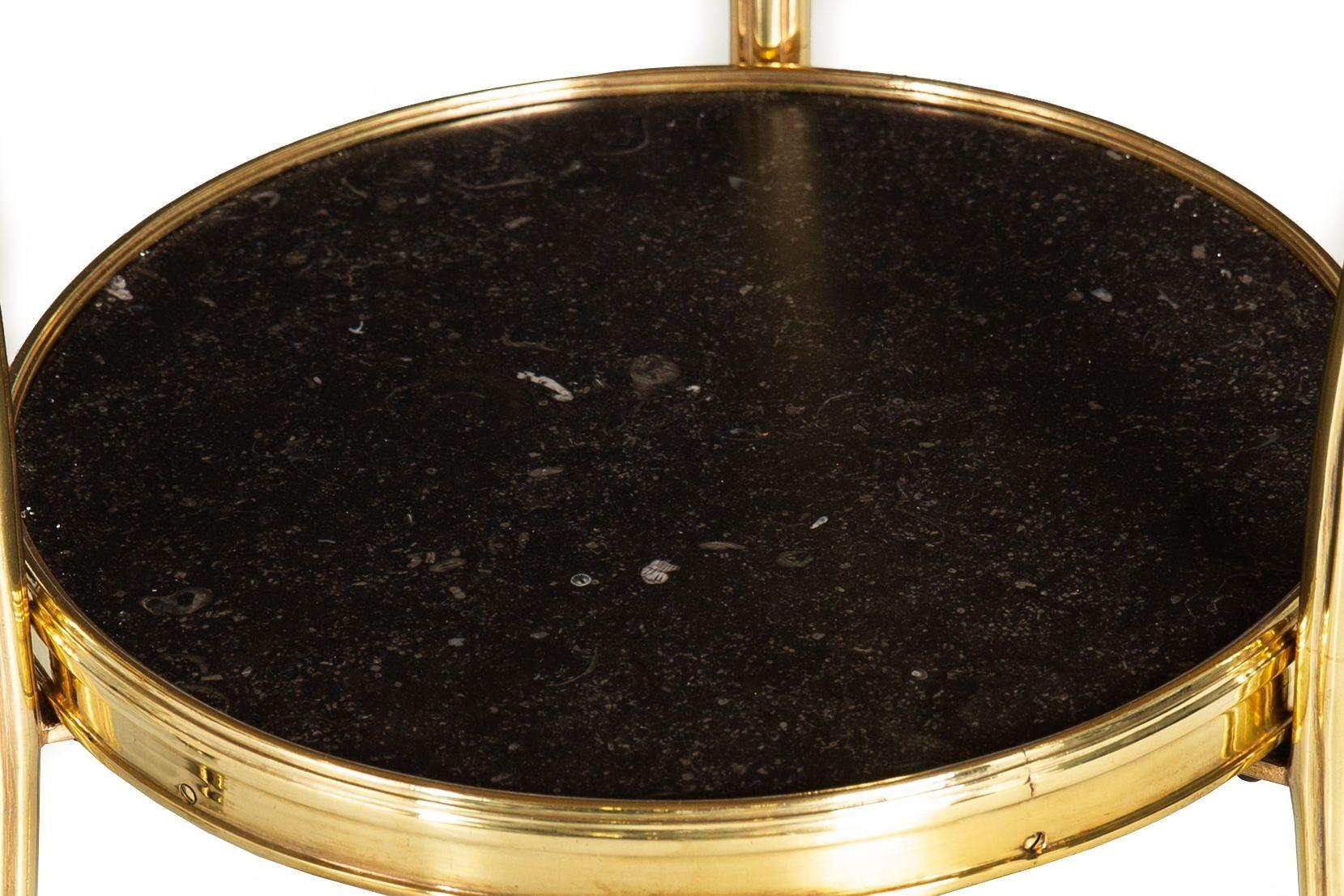 Pair of Neoclassical Fossilized Marble Brass Gueridon End Tables For Sale 10