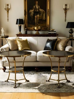 Pair of Neoclassical Fossilized Marble Brass Gueridon End Tables