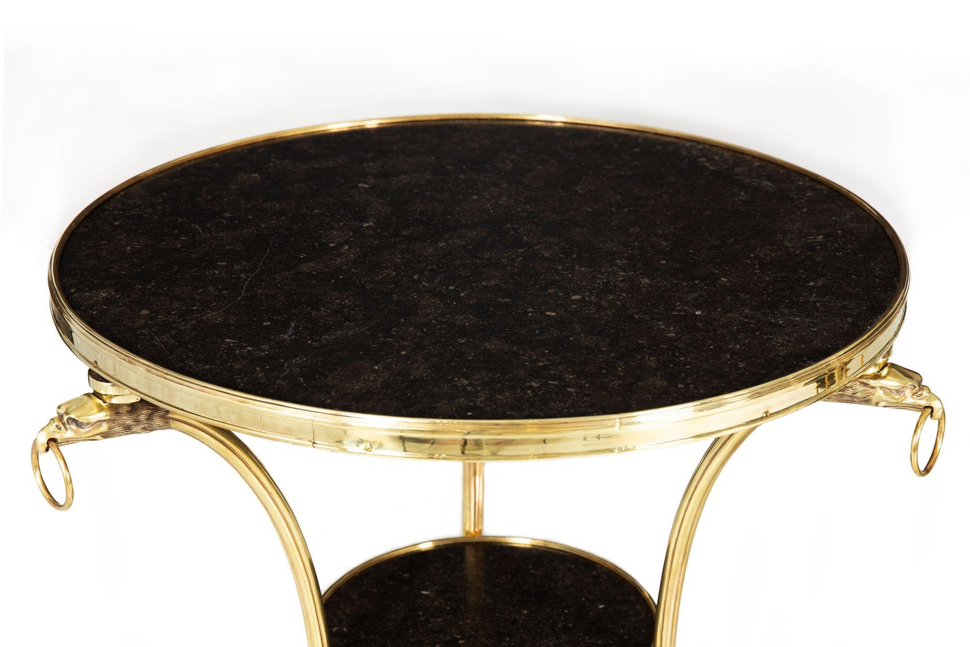 19th Century Pair of Neoclassical Fossilized Marble Brass Gueridon End Tables For Sale