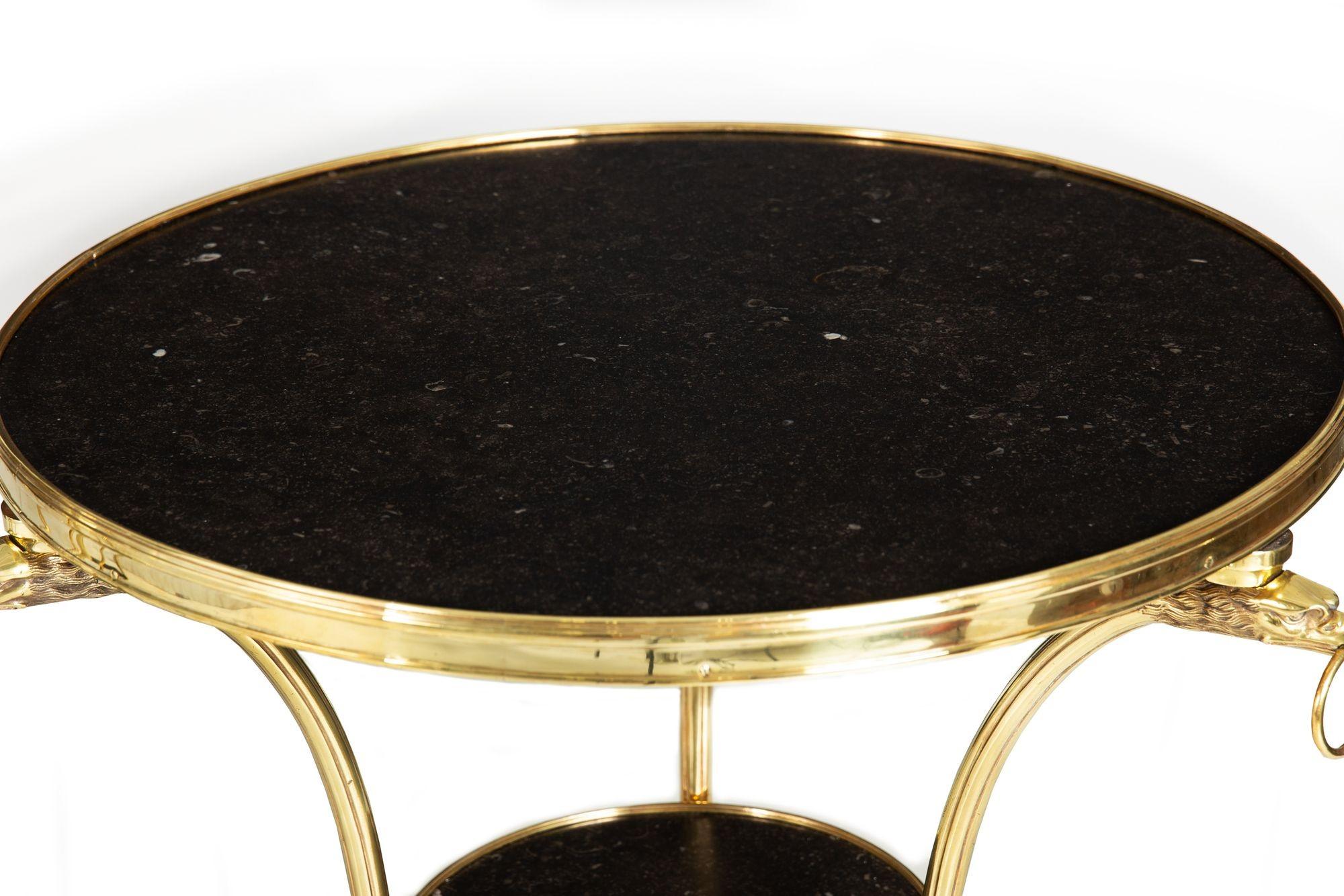 Pair of Neoclassical Fossilized Marble Brass Gueridon End Tables For Sale 1
