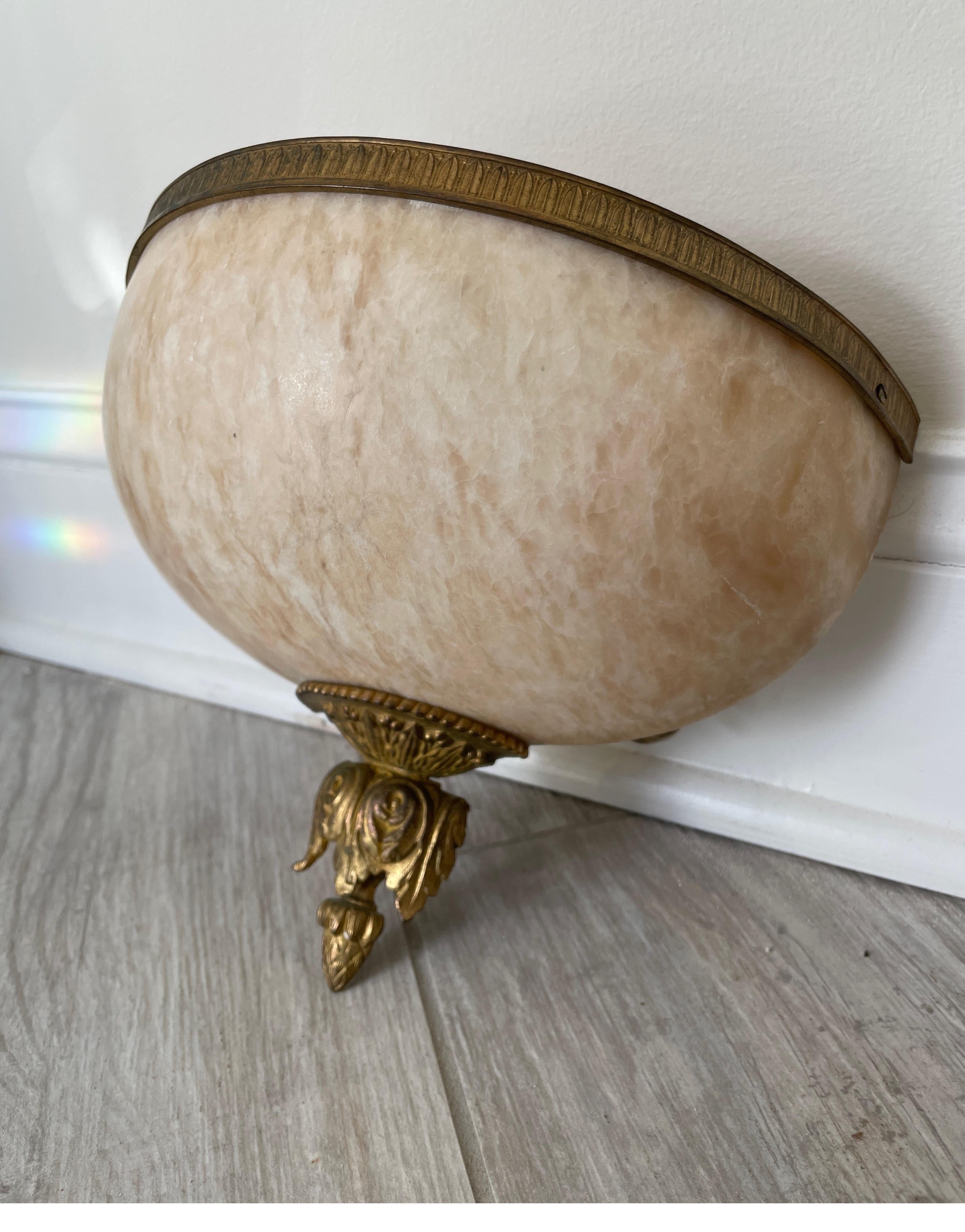 Pair of Neoclassical French Alabaster & Bronze Wall Mounted Sconces For Sale 2