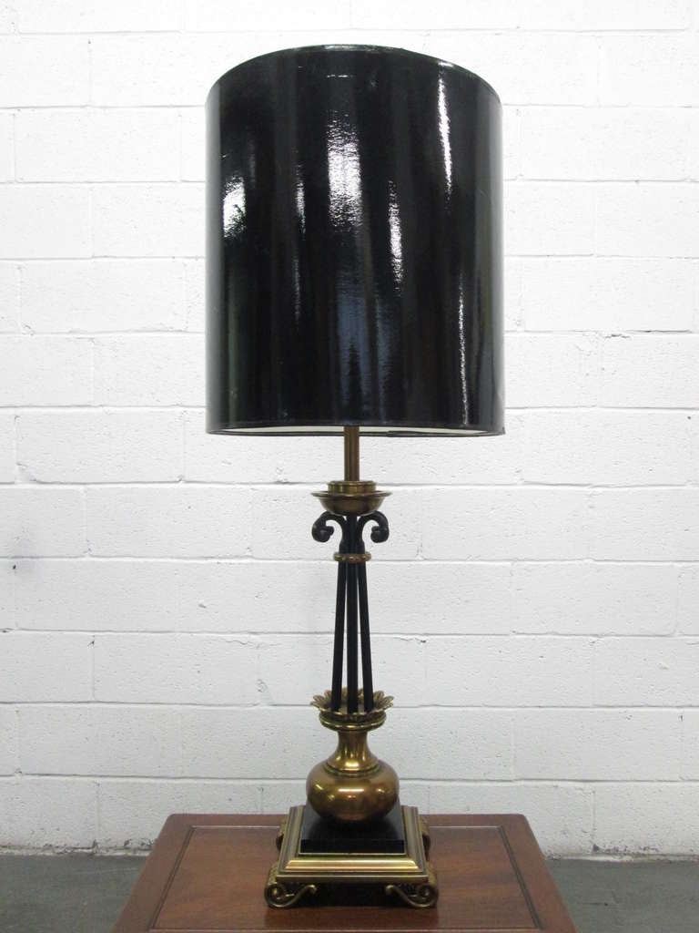 Pair of French bronze and wrought iron lamps manner of Gilbert Poillerat.
Shades not included.