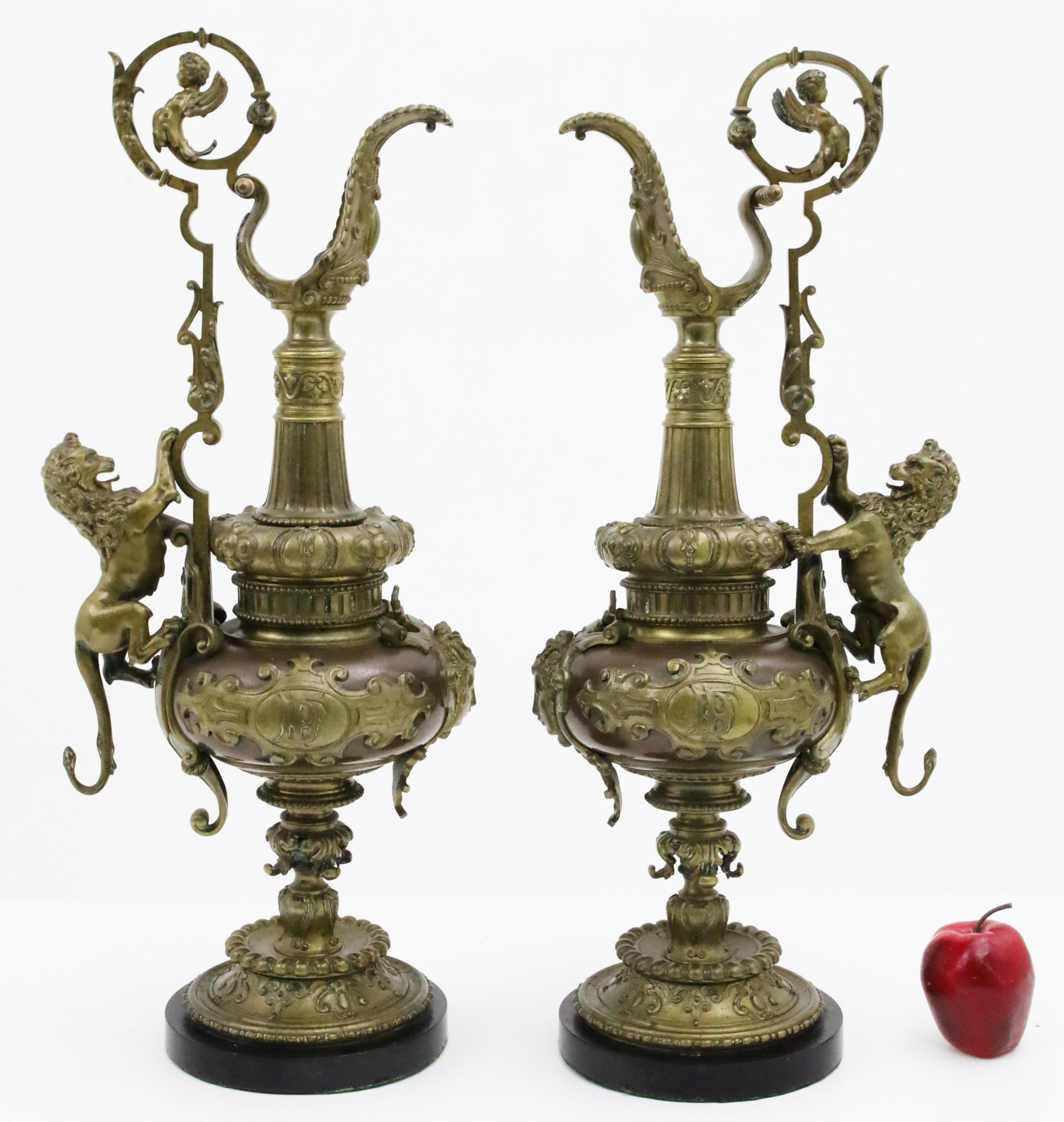 19th Century Pair of Neoclassical French Bronze Ewers For Sale