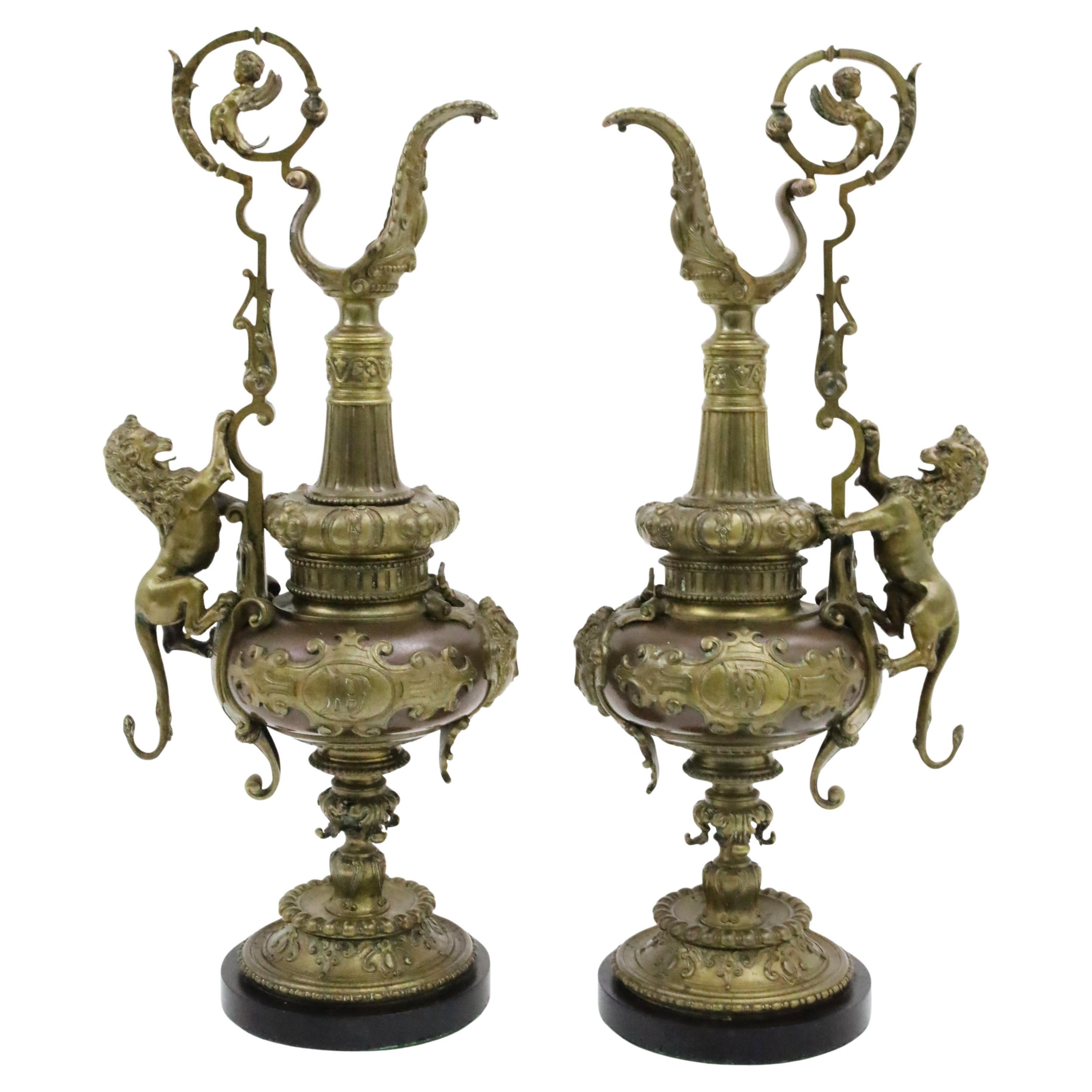 Pair of Neoclassical French Bronze Ewers