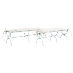 Pair of Neoclassical Giacometti Style Iron Patio Garden Benches