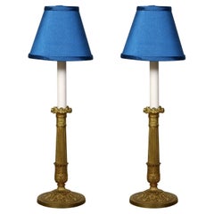 Pair of Neoclassical Gilt Brass Candlestick Lamps