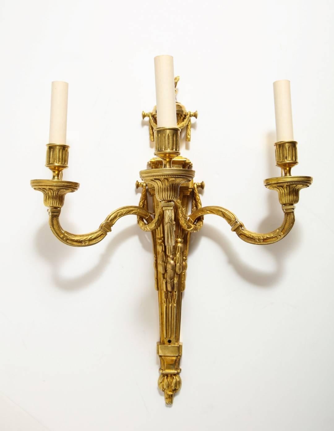 Pair of Neoclassical Gilt Bronze Sconces 3