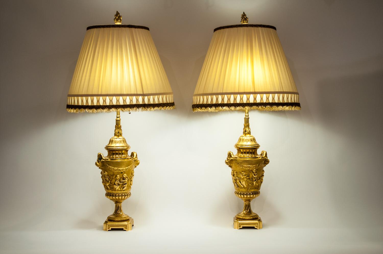 Pair Neoclassical Gilt Bronze Urn Form Table Lamps 4