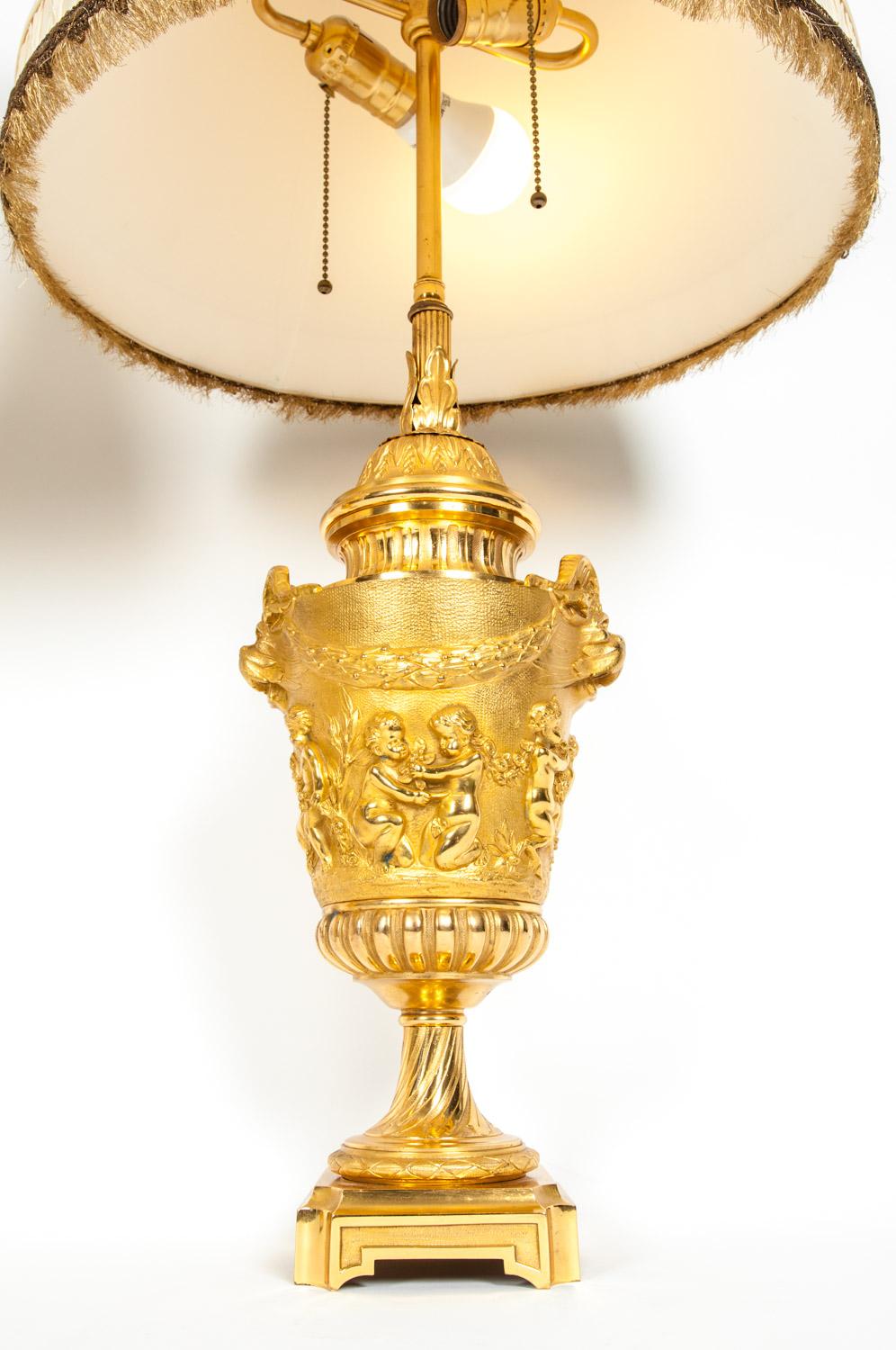 Early 19th Century Pair Neoclassical Gilt Bronze Urn Form Table Lamps