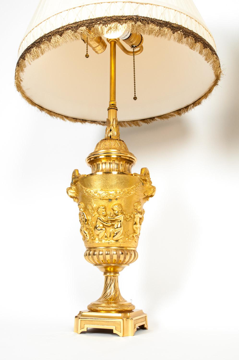 Pair Neoclassical Gilt Bronze Urn Form Table Lamps 1