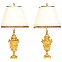 Pair Neoclassical Gilt Bronze Urn Form Table Lamps