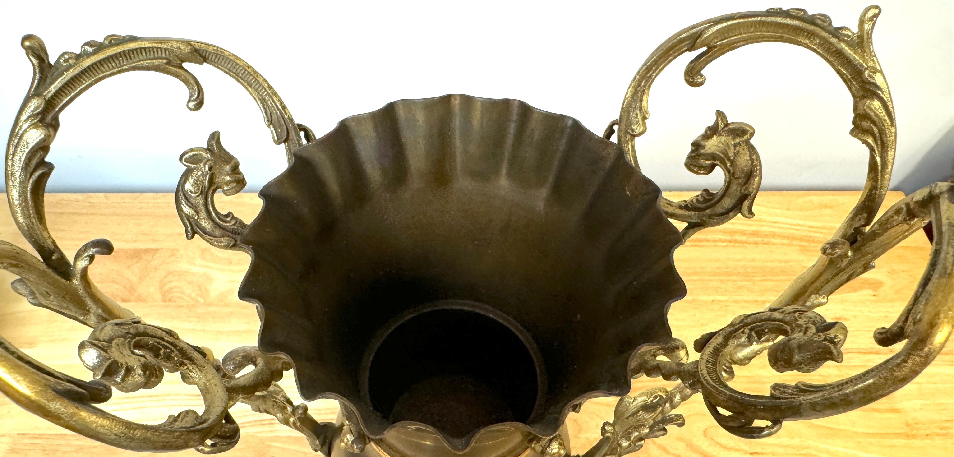 Pair of Neoclassical Gilt & Patinated Dolphin Motif Vases by Bradley & Hubbard For Sale 3