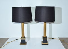 Pair of Neoclassical Gold and Black Column Lamps