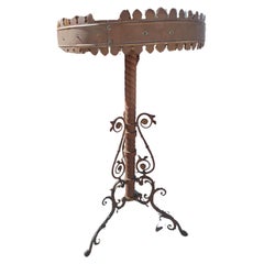 Pair Neoclassical Gothic Hand Scrolled Brass Garden Stands with Wood Tops c1870